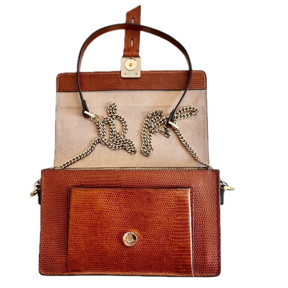 REISS Mini Aubrey Embossed Leather Crossbody Bag Gold Chain & Leather Strap NWOT - Picture 6 of 15